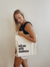 Load image into Gallery viewer, Kill em with kindness macrame tote. (Comes with free macrame keychain)
